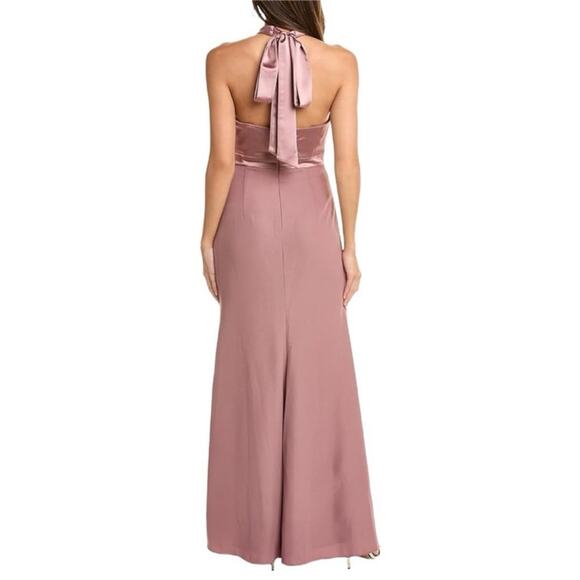 After Six Pink Satin Halter Maxi Gown Dress Formal Bridesmaid 4R - Picture 2 of 8